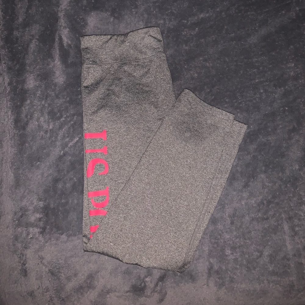 Grey Polo leggings with pink writing